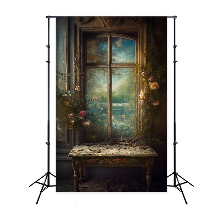 Photography Vintage Backdrop Window Decor Blossom Frame Backdrop UK BRP11-559