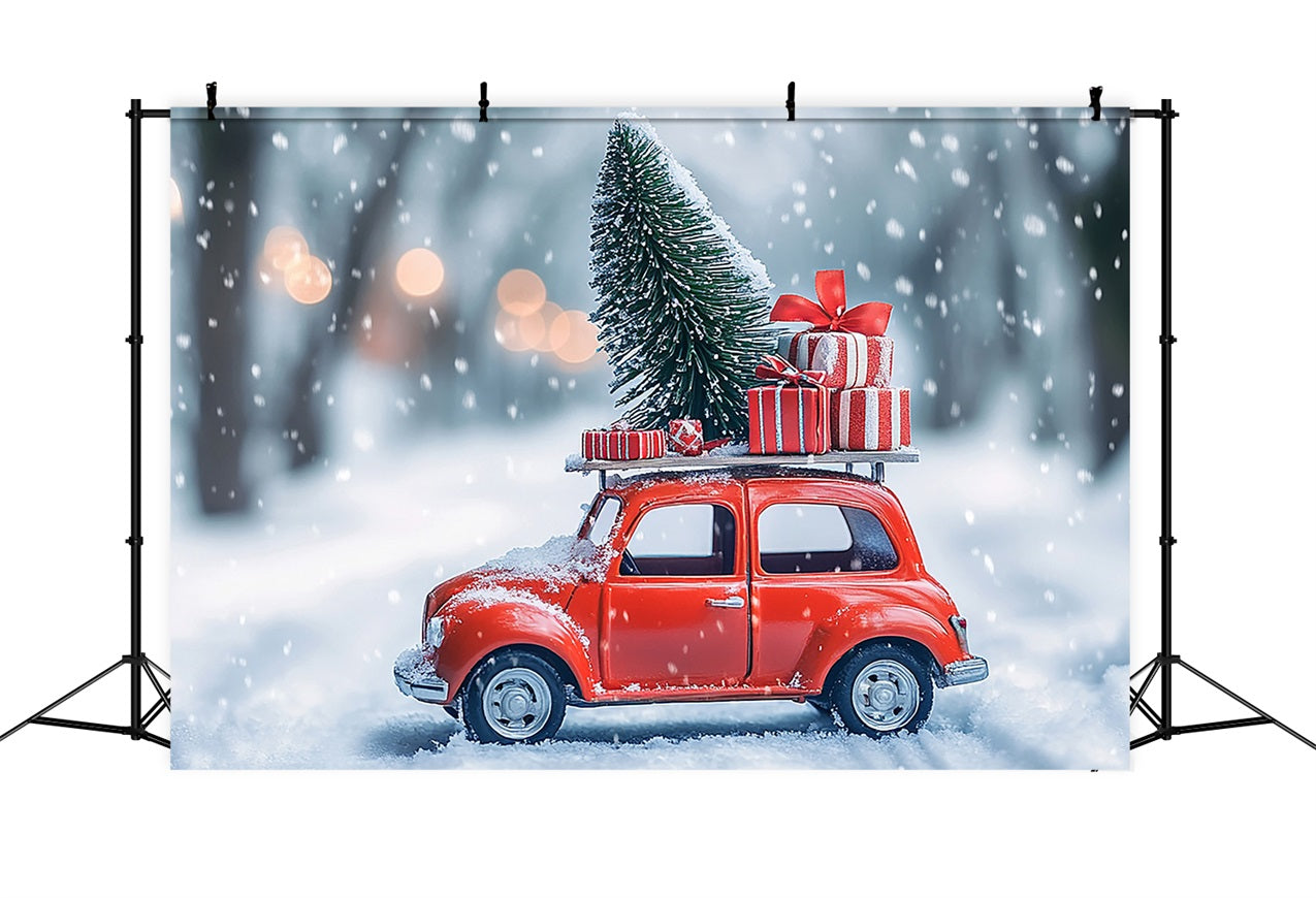 Winter Wonderland Backdrop Gift-Laden Red Car Backdrop UK BRP11-56