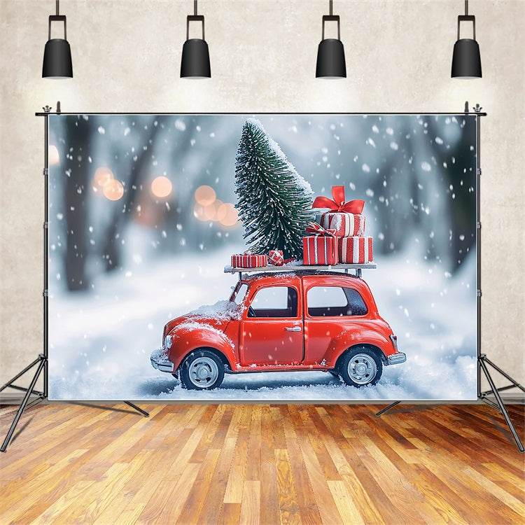 Winter Wonderland Backdrop Gift-Laden Red Car Backdrop UK BRP11-56