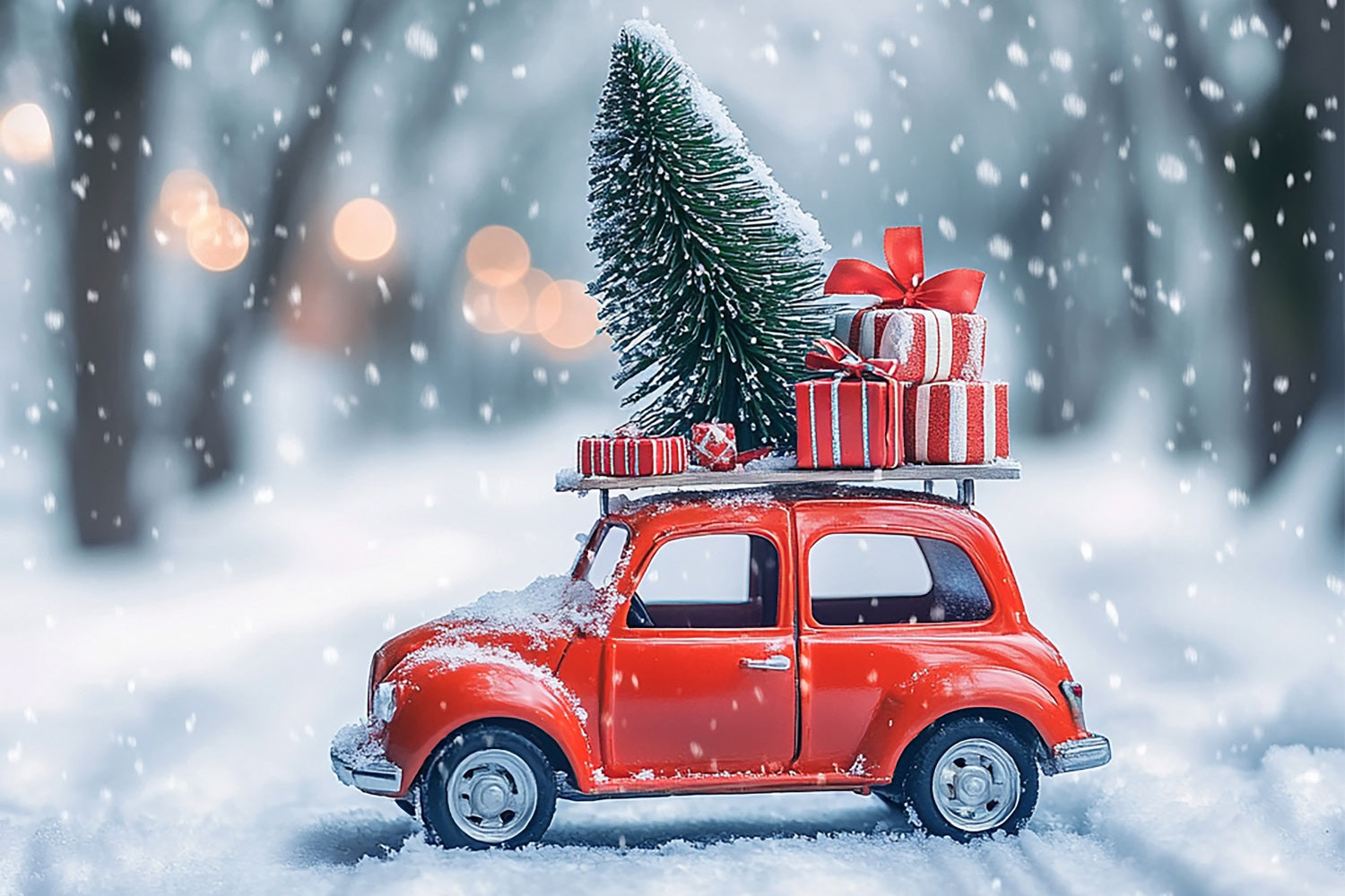 Winter Wonderland Backdrop Gift-Laden Red Car Backdrop UK BRP11-56