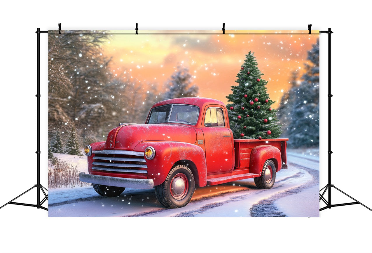 Backdrop Winter Wonderland Red Truck Christmas Tree Backdrop UK BRP11-57