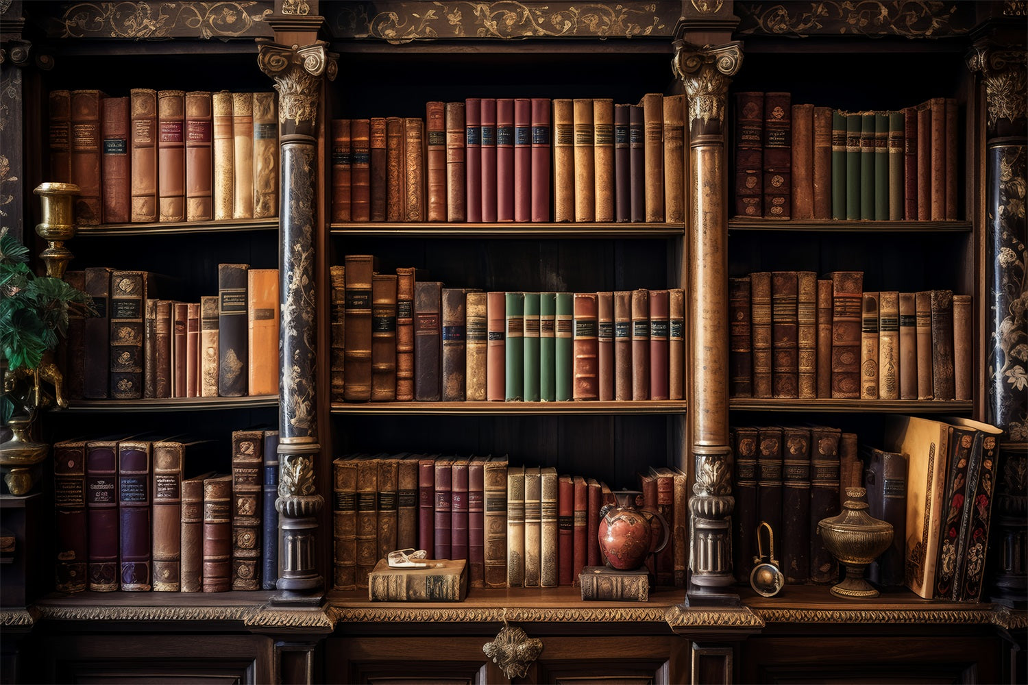 Vintage Photo Backdrops Ornate Book Shelving Backdrop UK BRP11-570