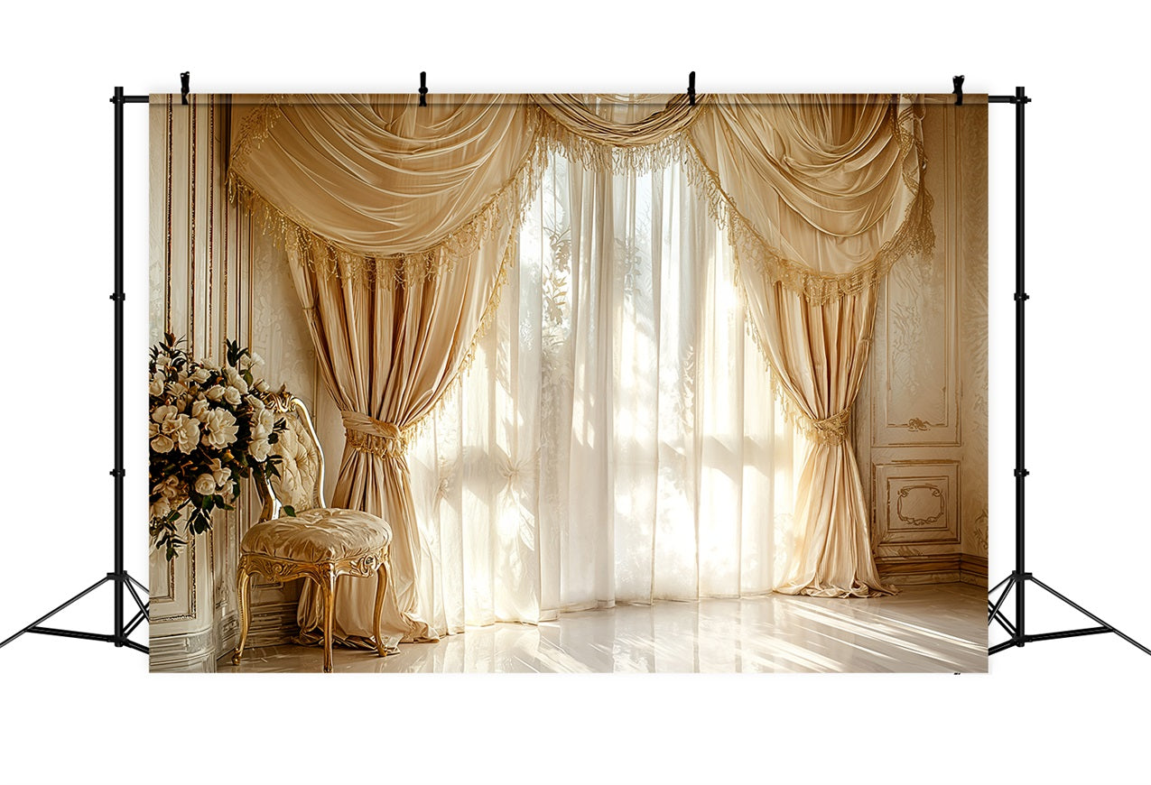 Photo Backdrop Vintage Golden Tassel Curtains Window Backdrop UK BRP11-581