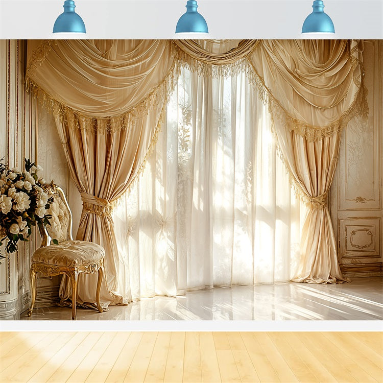 Photo Backdrop Vintage Golden Tassel Curtains Window Backdrop UK BRP11-581