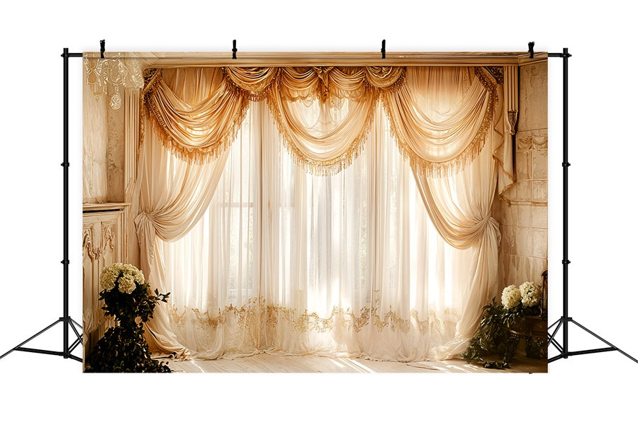 Vintage Backdrops Photography Window Beige Drapes Curtain Backdrop UK BRP11-582