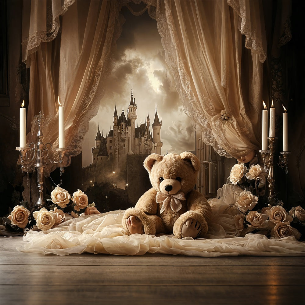 Vintage Photo Backdrop Ideas Castle Teddy Curtain Backdrop UK BRP11-583