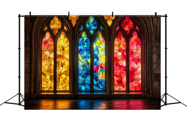 Photography Vintage Backdrops Colorful Church Windows Backdrop UK BRP11-585