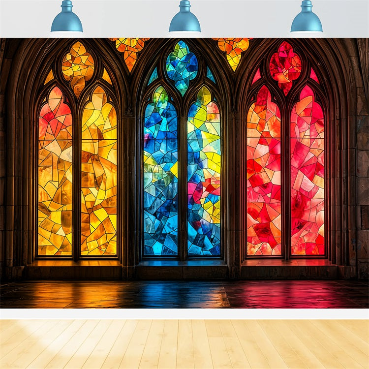 Photography Vintage Backdrops Colorful Church Windows Backdrop UK BRP1