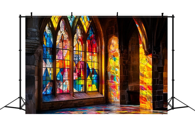 Vintage Backdrops Church Colored Glass Windows Backdrop UK BRP11-586