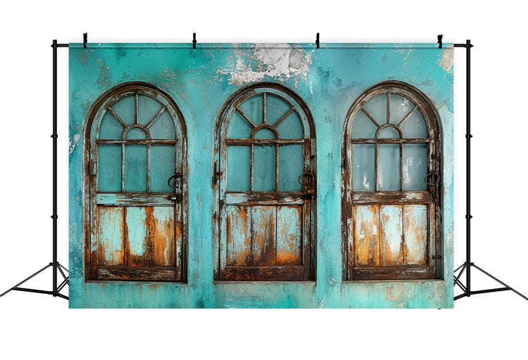 Vintage Photo Backdrops Faded Doors Teal Retro Wall Backdrop UK BRP11-589