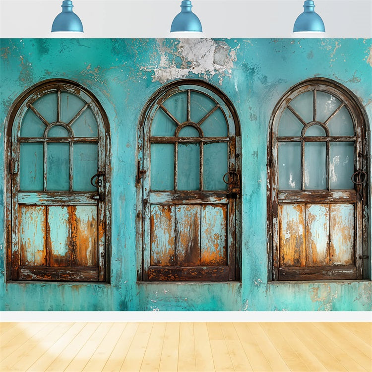 Vintage Photo Backdrops Faded Doors Teal Retro Wall Backdrop UK BRP11-589