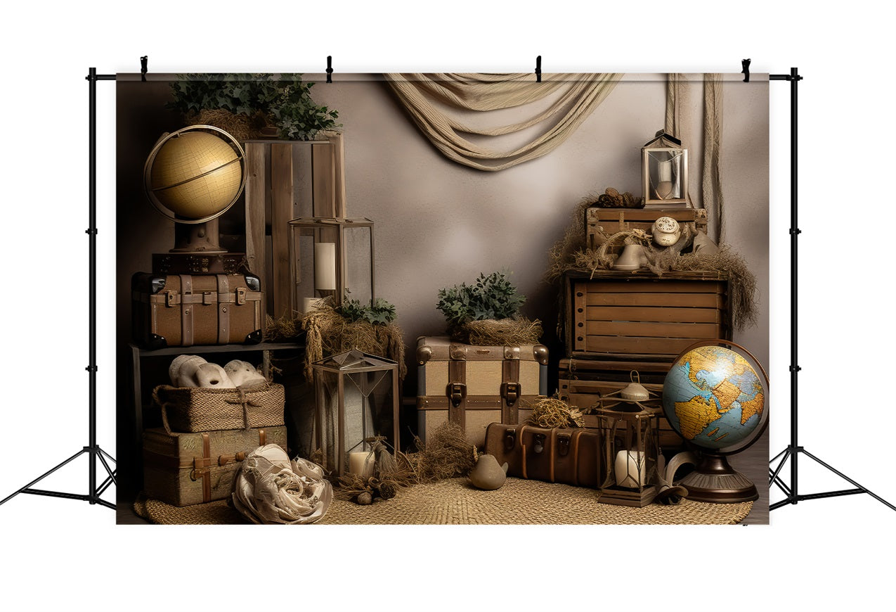 Vintage Backdrop Photography Antique Luggage World Globes Backdrop UK BRP11-592