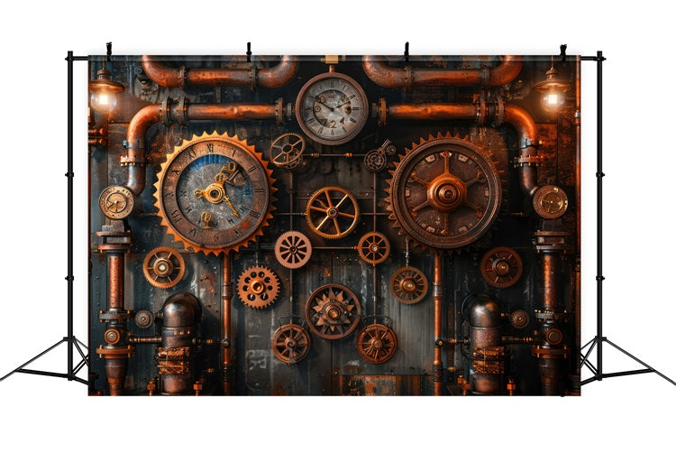 Photography Vintage Backdrop Steampunk Decor Gears Pipes Backdrop UK BRP11-597