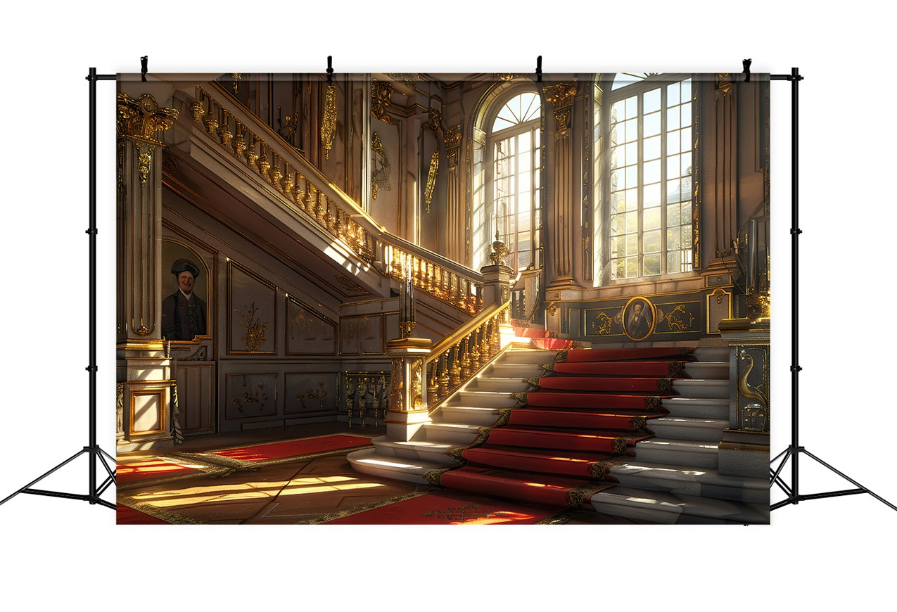 Photo Backdrop Vintage Baroque Red Carpet Staircase Backdrop UK BRP11-599