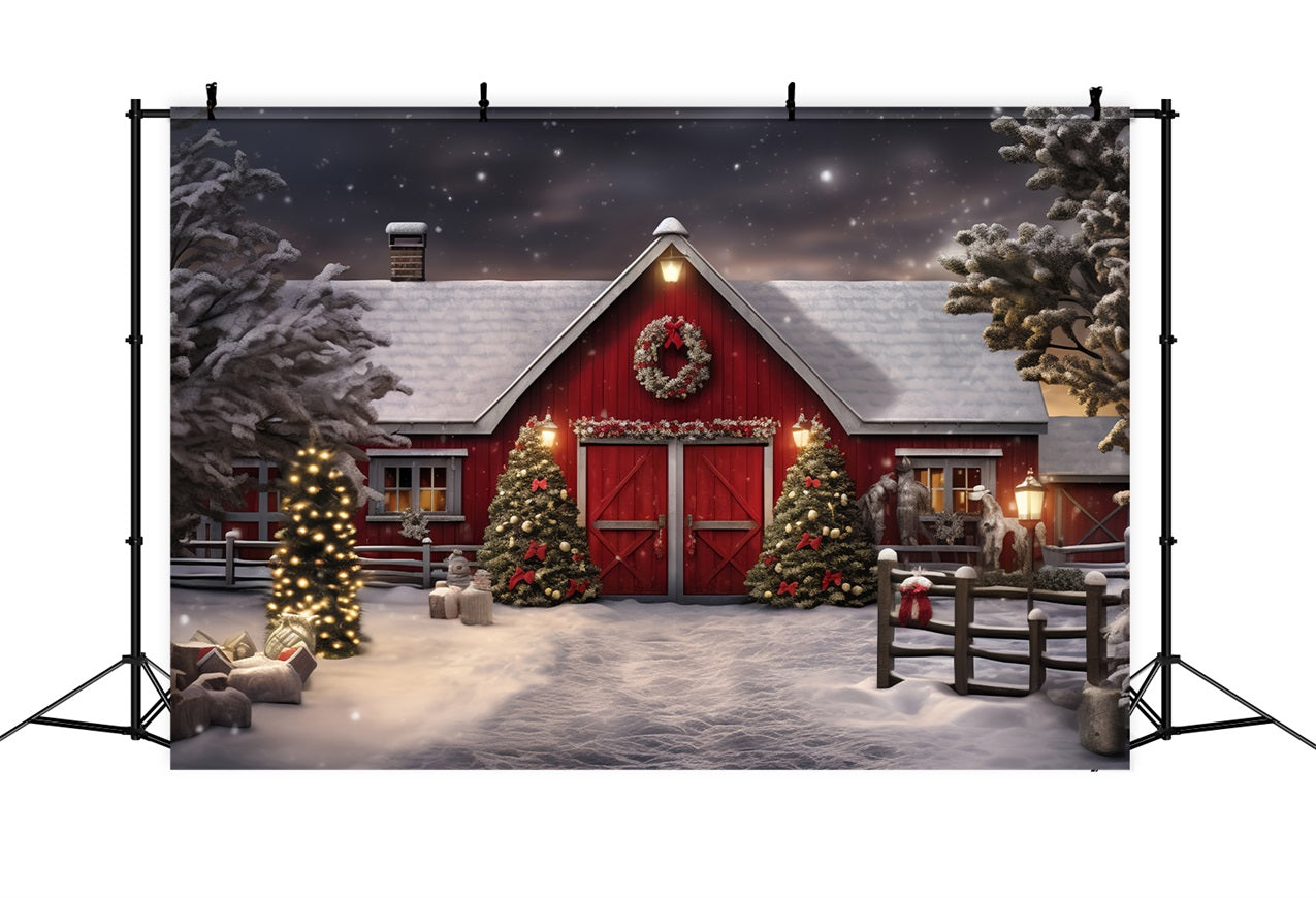 Winter Backdrop Photography Barn Christmas Trees Snow Backdrop UK BRP11-61