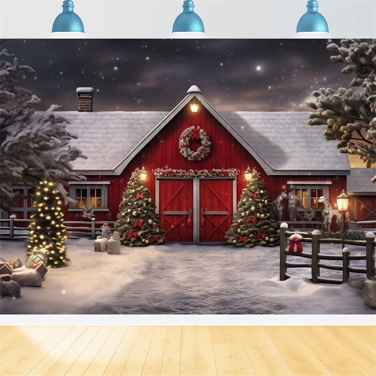 Winter Backdrop Photography Barn Christmas Trees Snow Backdrop UK BRP11-61