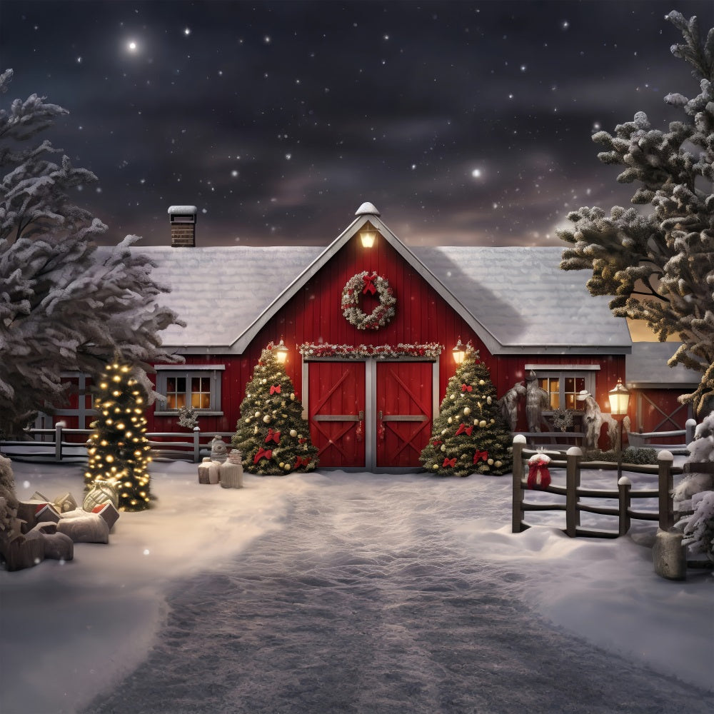 Winter Backdrop Photography Barn Christmas Trees Snow Backdrop UK BRP11-61