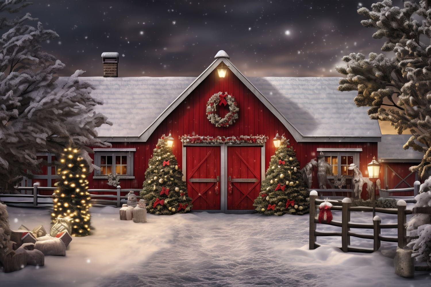 Winter Backdrop Photography Barn Christmas Trees Snow Backdrop UK BRP11-61