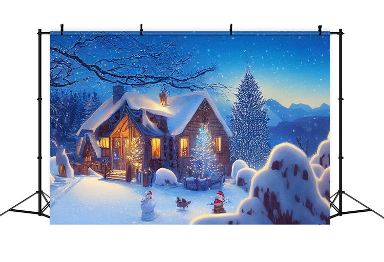 Winter Backdrop Ideas Snowy Evening Christmas Cottage Backdrop UK BRP11-62