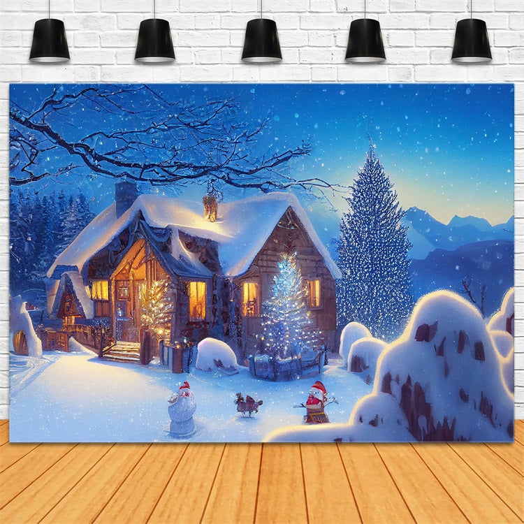 Winter Backdrop Ideas Snowy Evening Christmas Cottage Backdrop UK BRP11-62