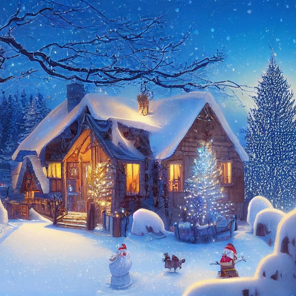 Winter Backdrop Ideas Snowy Evening Christmas Cottage Backdrop UK BRP11-62