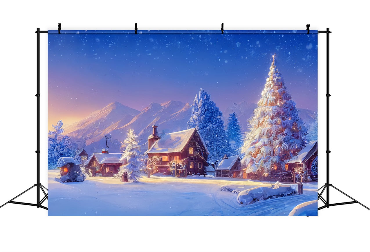 Photo Backdrop Winter Snowy Cabin Christmas Tree Backdrop UK BRP11-63