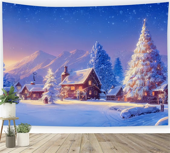 Photo Backdrop Winter Snowy Cabin Christmas Tree Backdrop UK BRP11-63