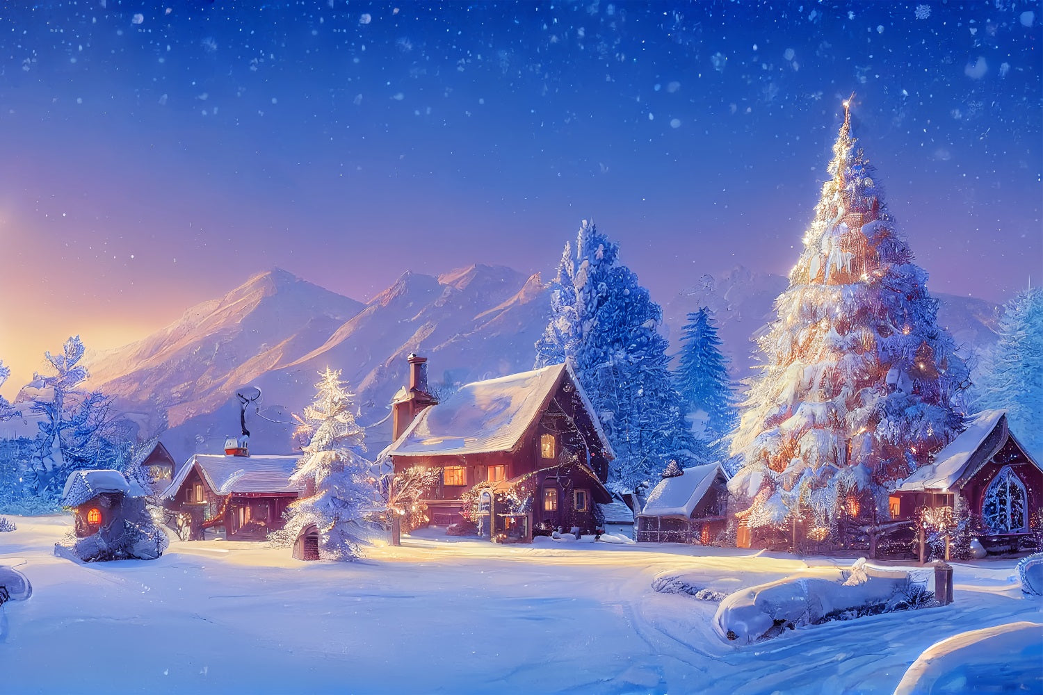 Photo Backdrop Winter Snowy Cabin Christmas Tree Backdrop UK BRP11-63