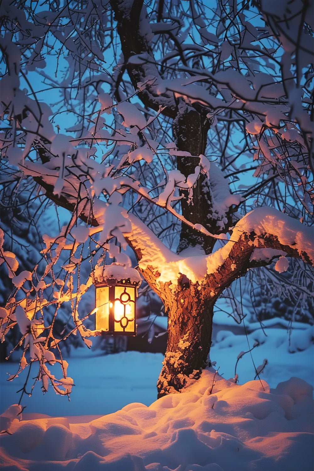 Winter Backdrops Snowy Tree Glowing Lantern Backdrop UK BRP11-65