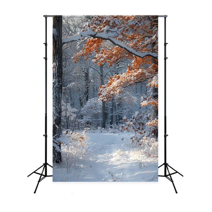 Winter Scene Backdrops Orange Leaves Snow Backdrop UK BRP11-66