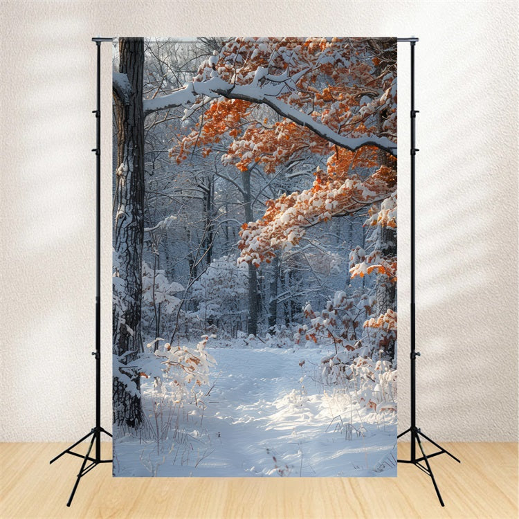 Winter Scene Backdrops Orange Leaves Snow Backdrop UK BRP11-66