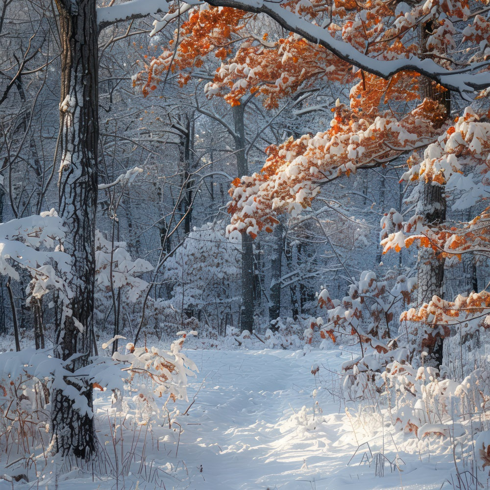 Winter Scene Backdrops Orange Leaves Snow Backdrop UK BRP11-66