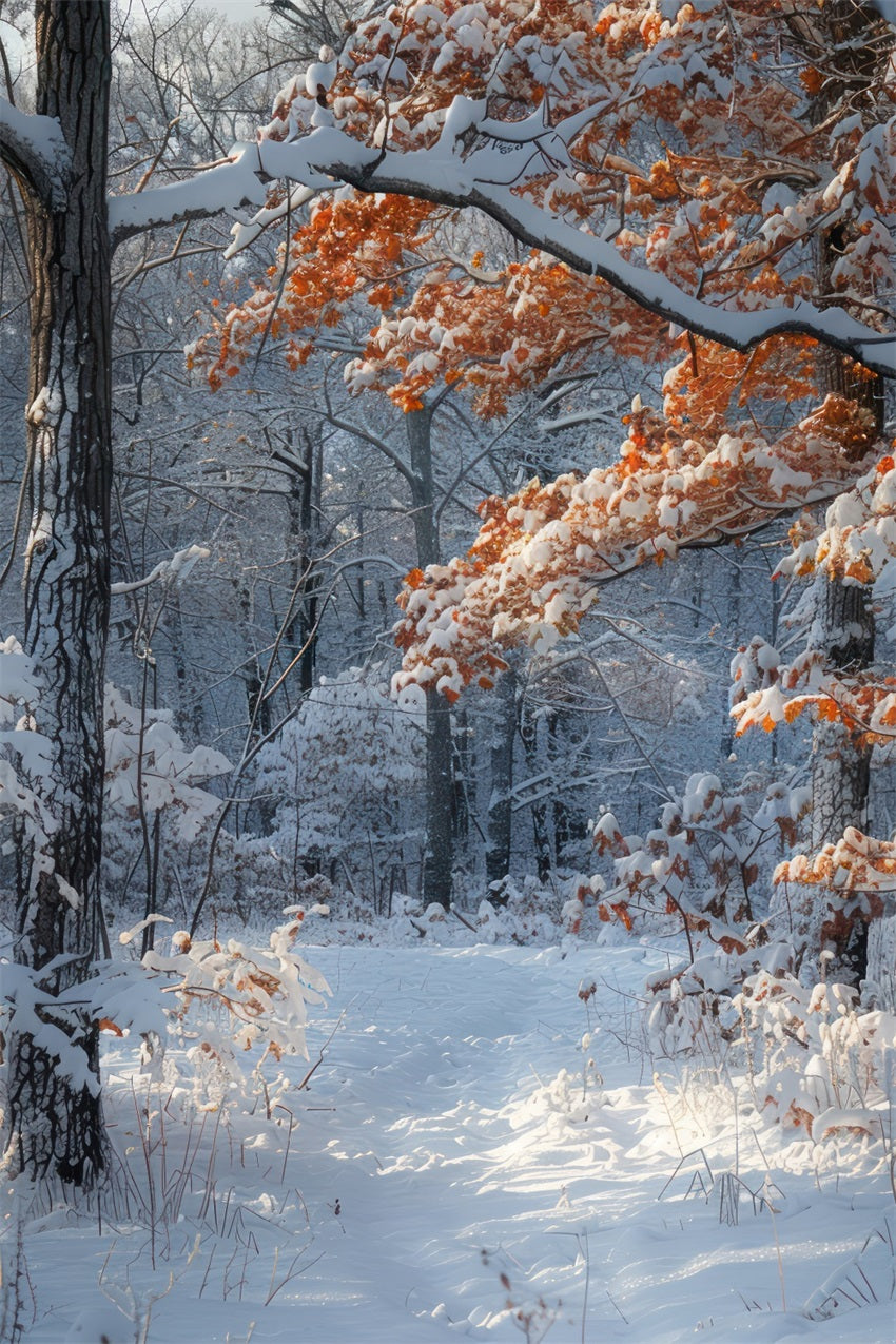 Winter Scene Backdrops Orange Leaves Snow Backdrop UK BRP11-66