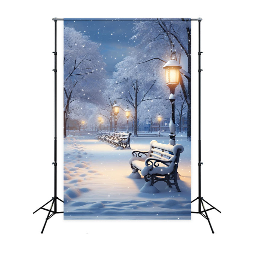 Winter Photo Backdrops Enchanted Snowy Evening Park Backdrop UK BRP11-70