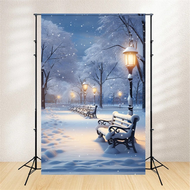 Winter Photo Backdrops Enchanted Snowy Evening Park Backdrop UK BRP11-70