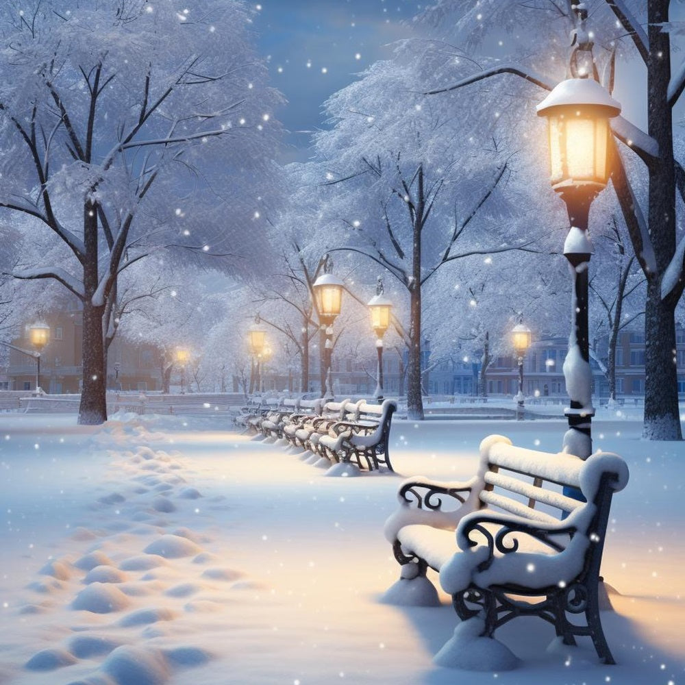 Winter Photo Backdrops Enchanted Snowy Evening Park Backdrop UK BRP11-70