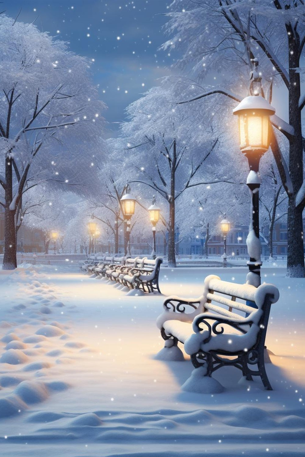 Winter Photo Backdrops Enchanted Snowy Evening Park Backdrop UK BRP11-70