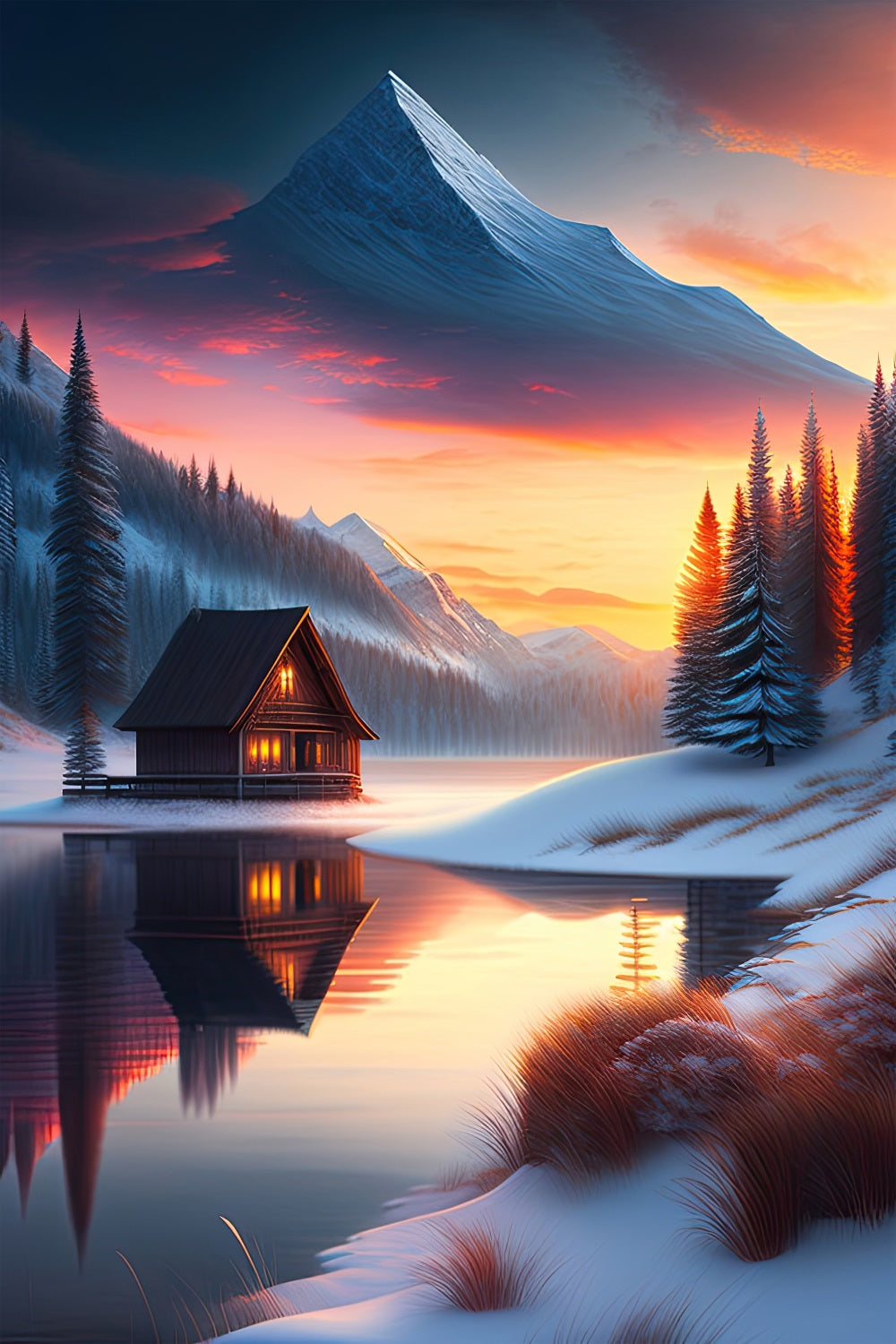 Winter Backdrop Scenes Cabin Frozen Lake Backdrop UK BRP11-72