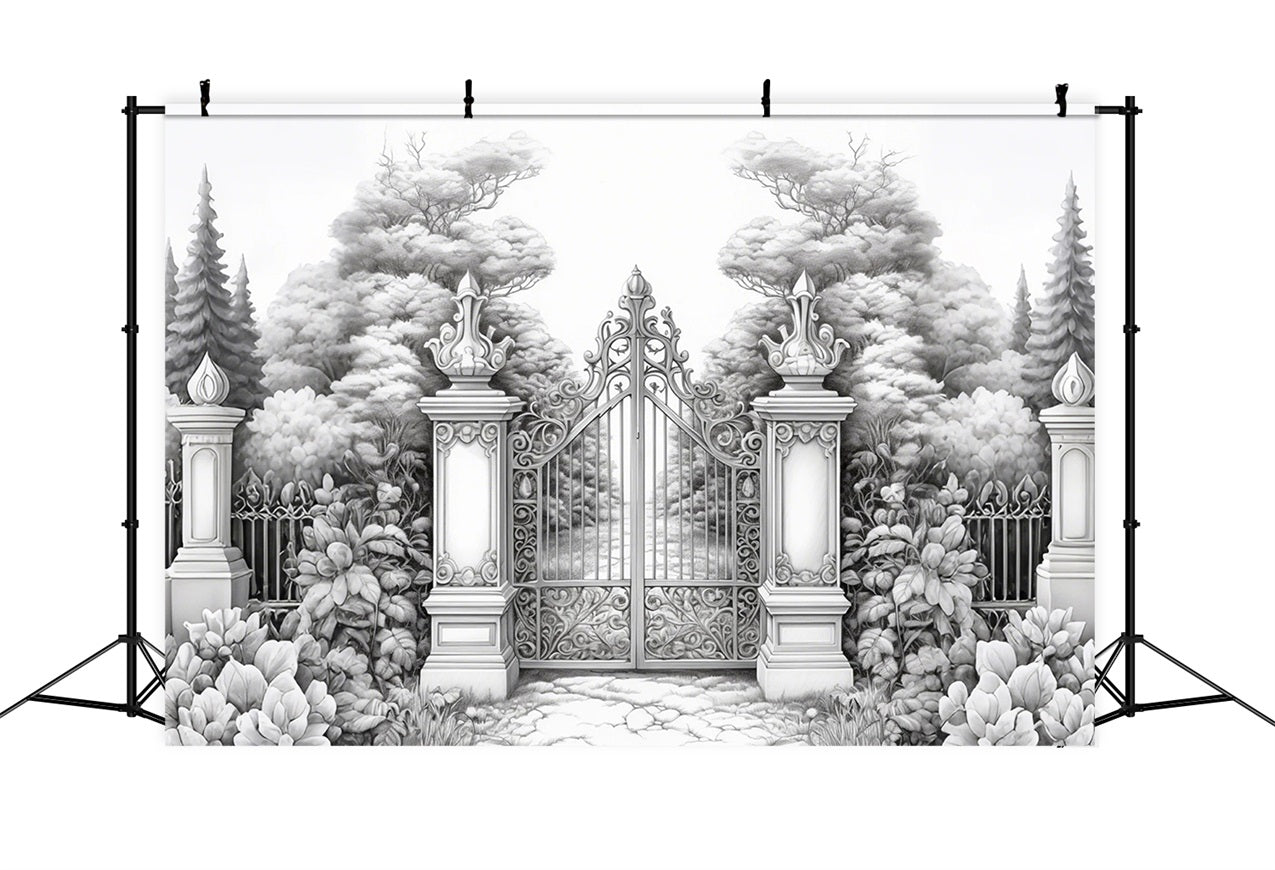 Winter Photo Backdrop Ironwork Entrance Tranquil Gardens Backdrop UK BRP11-74