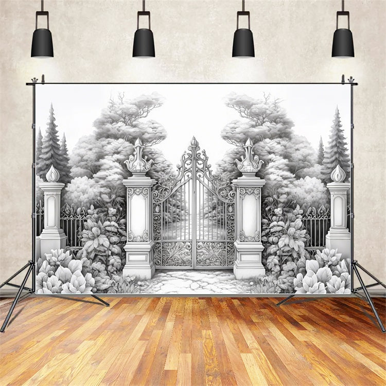 Winter Photo Backdrop Ironwork Entrance Tranquil Gardens Backdrop UK BRP11-74