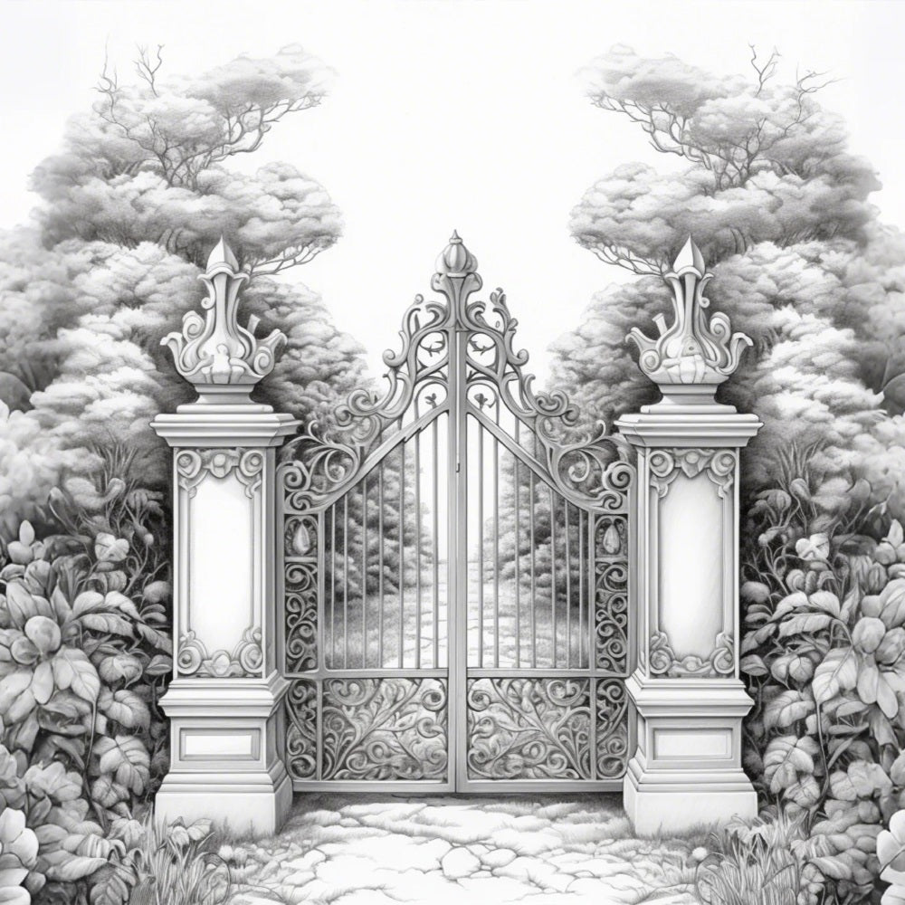 Winter Photo Backdrop Ironwork Entrance Tranquil Gardens Backdrop UK BRP11-74