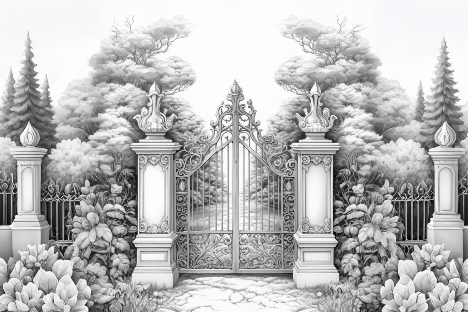 Winter Photo Backdrop Ironwork Entrance Tranquil Gardens Backdrop UK BRP11-74