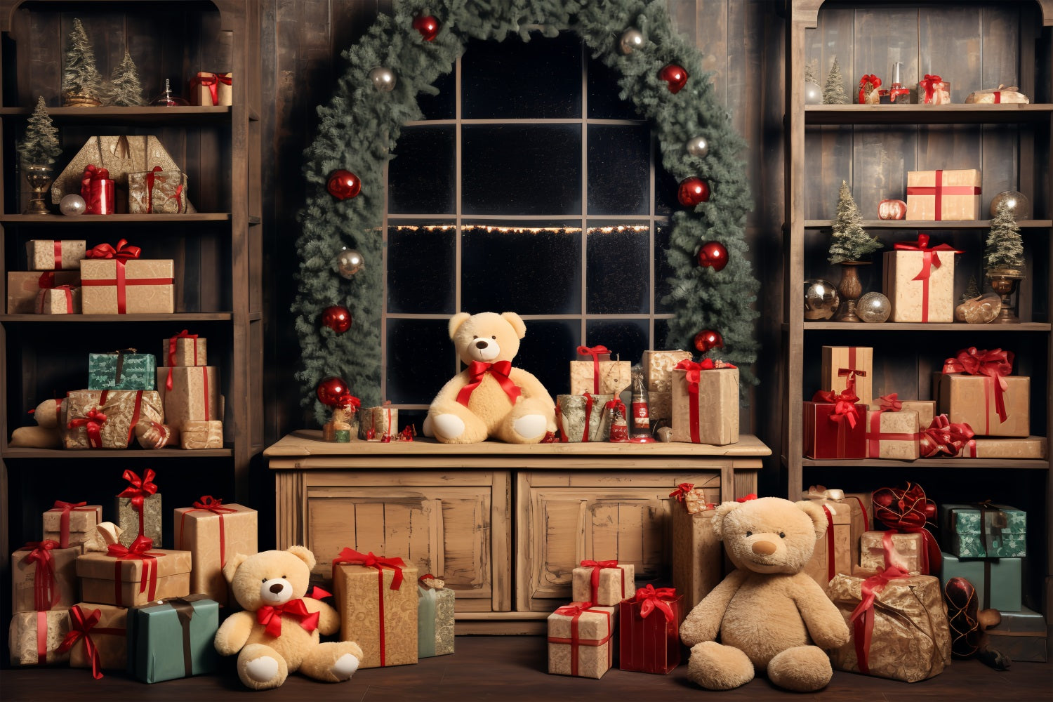 Christmas Backdrop Santa's Workshop Teddy Bears Backdrop UK BRP11-79