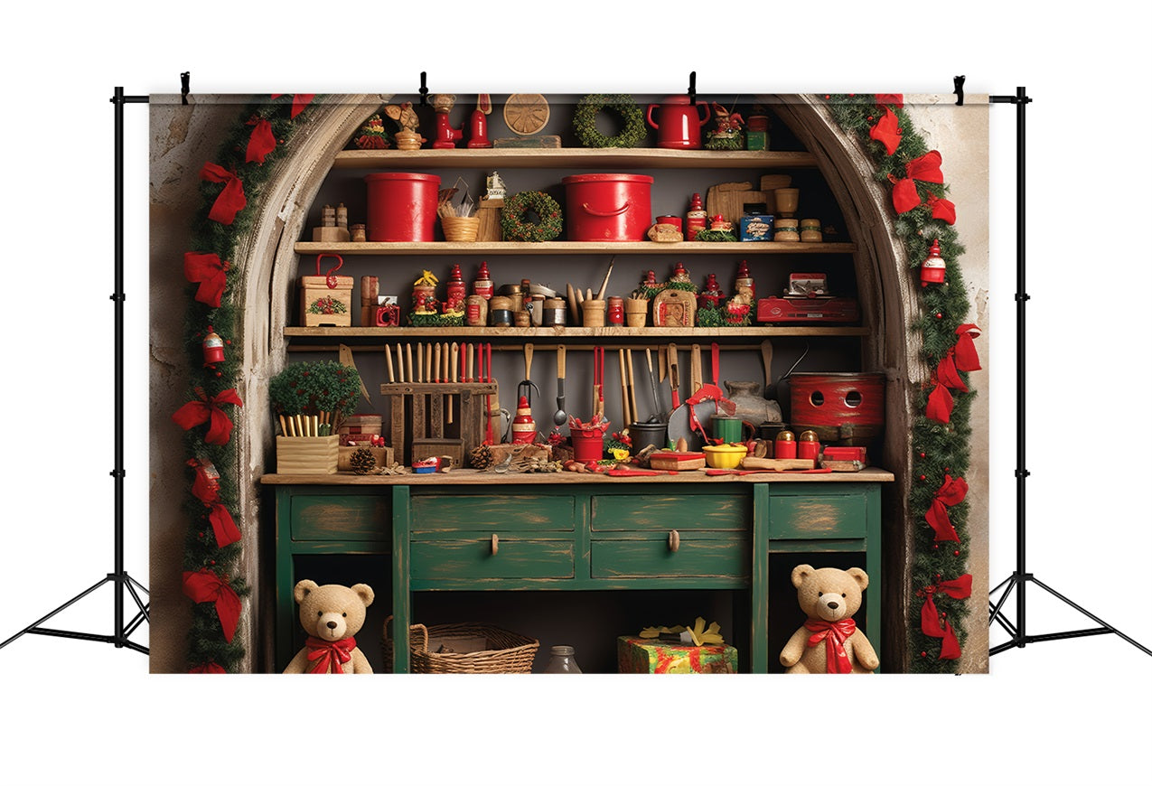 Christmas Photography Backdrops Santa's Workshop Teddy Bears Backdrop UK BRP11-86