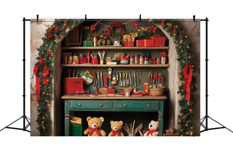 Christmas Photo Backdrop Santa's Workshop Merry Crafts Backdrop UK BRP11-87