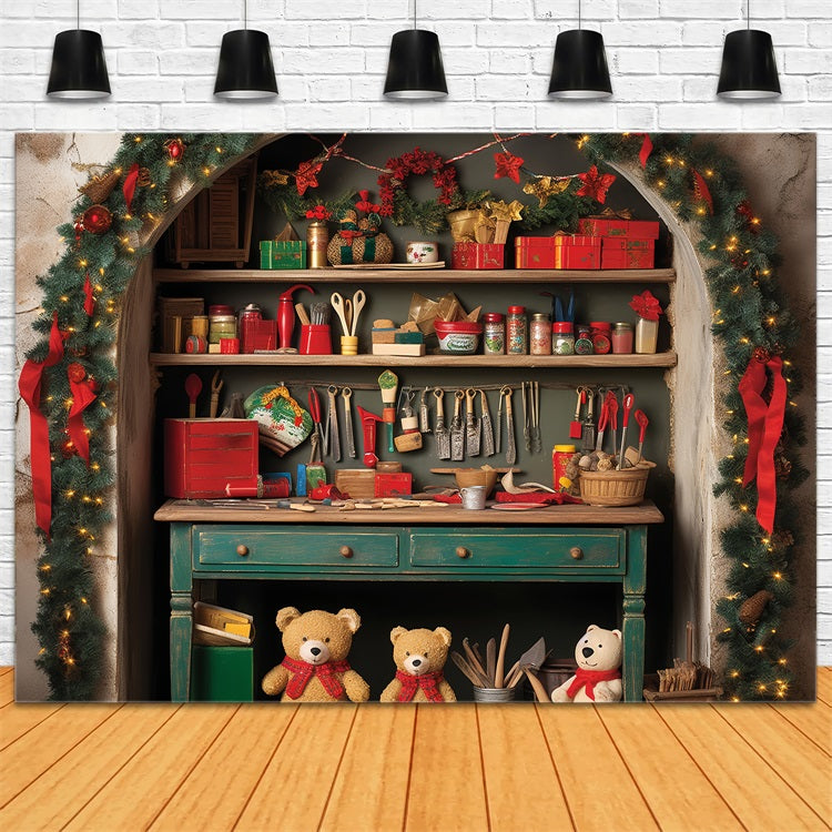 Christmas Photo Backdrop Santa's Workshop Merry Crafts Backdrop UK BRP11-87