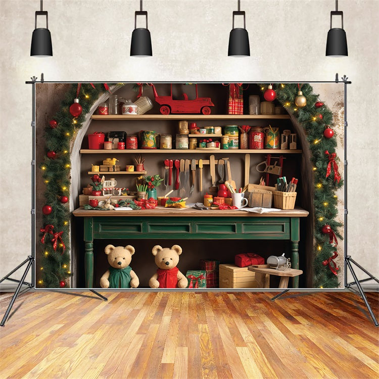 Christmas Photography Backdrops Santa's Workshop Holiday Preparation Backdrop UK BRP11-89