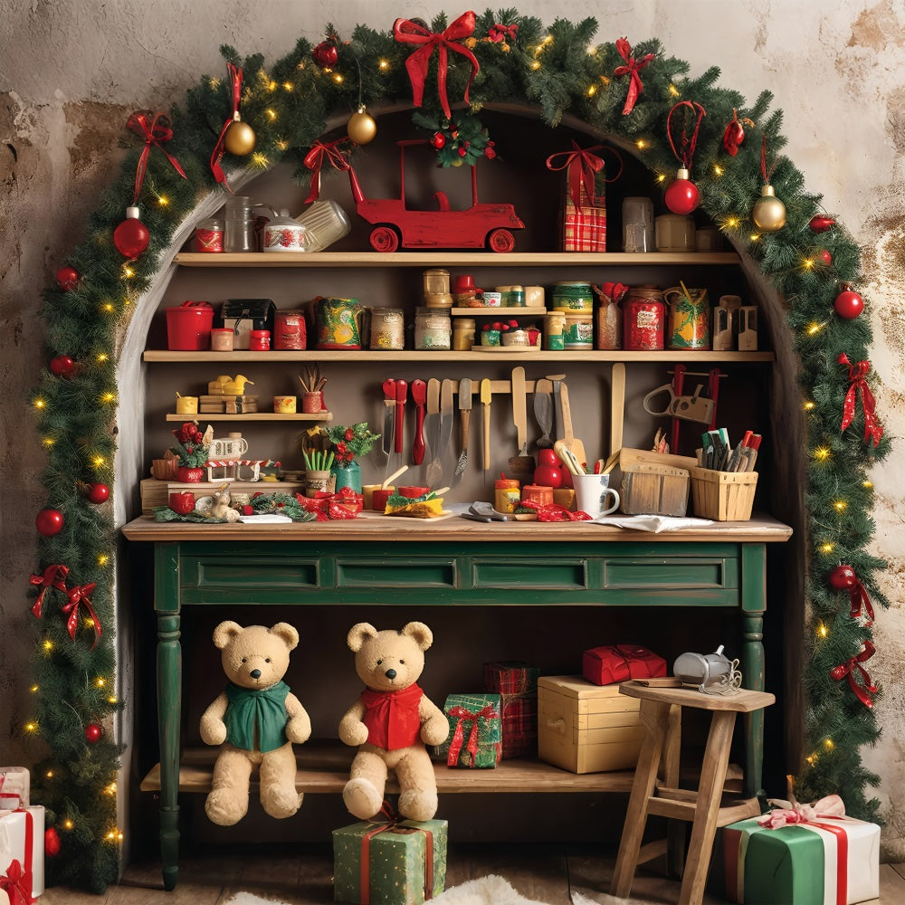 Christmas Photography Backdrops Santa's Workshop Holiday Preparation Backdrop UK BRP11-89