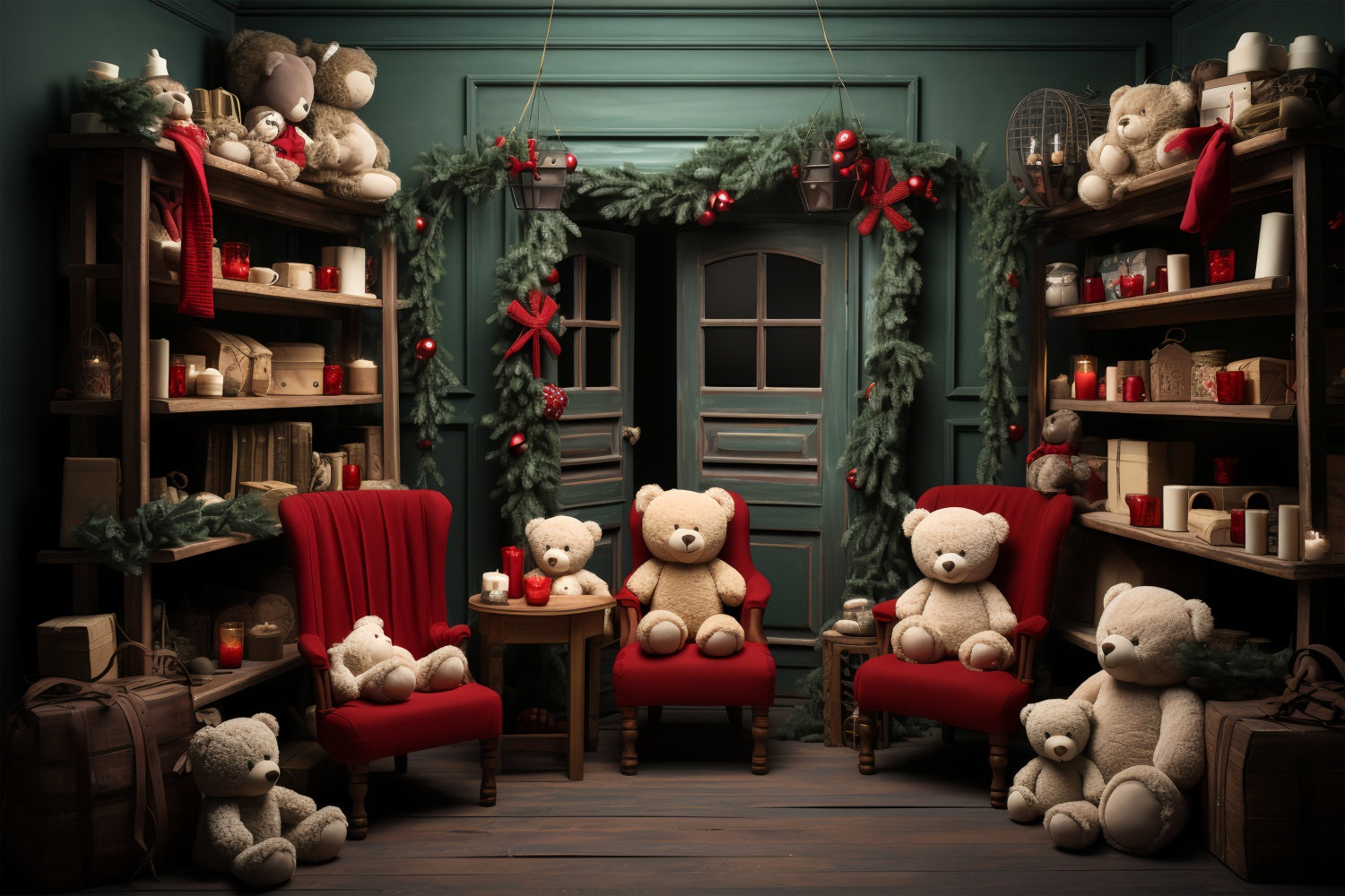 Christmas Backdrops Santa's Workshop Festive Bears Backdrop UK BRP11-91