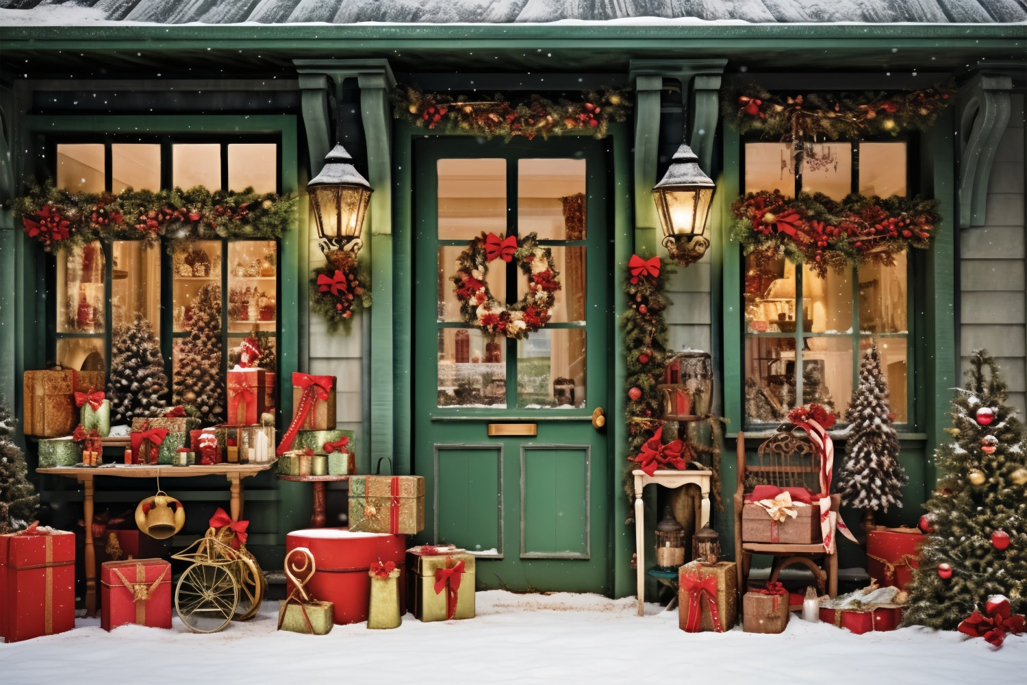 Christmas Backdrops Santa's Workshop Entrance Gifts Backdrop UK BRP11-93